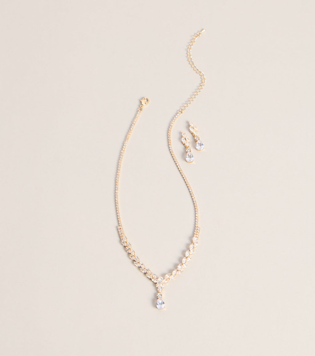 Catch The Light Rhinestone Necklace And Earrings Set