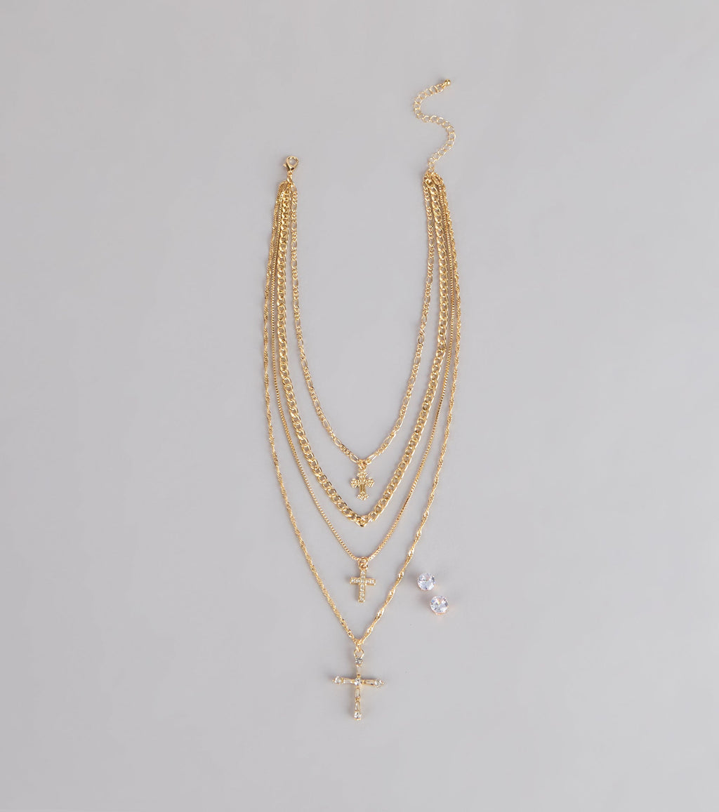 Stacked Shine Necklace And Earrings Set