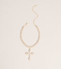 Bold Shine Rhinestone Cross Statement Necklace