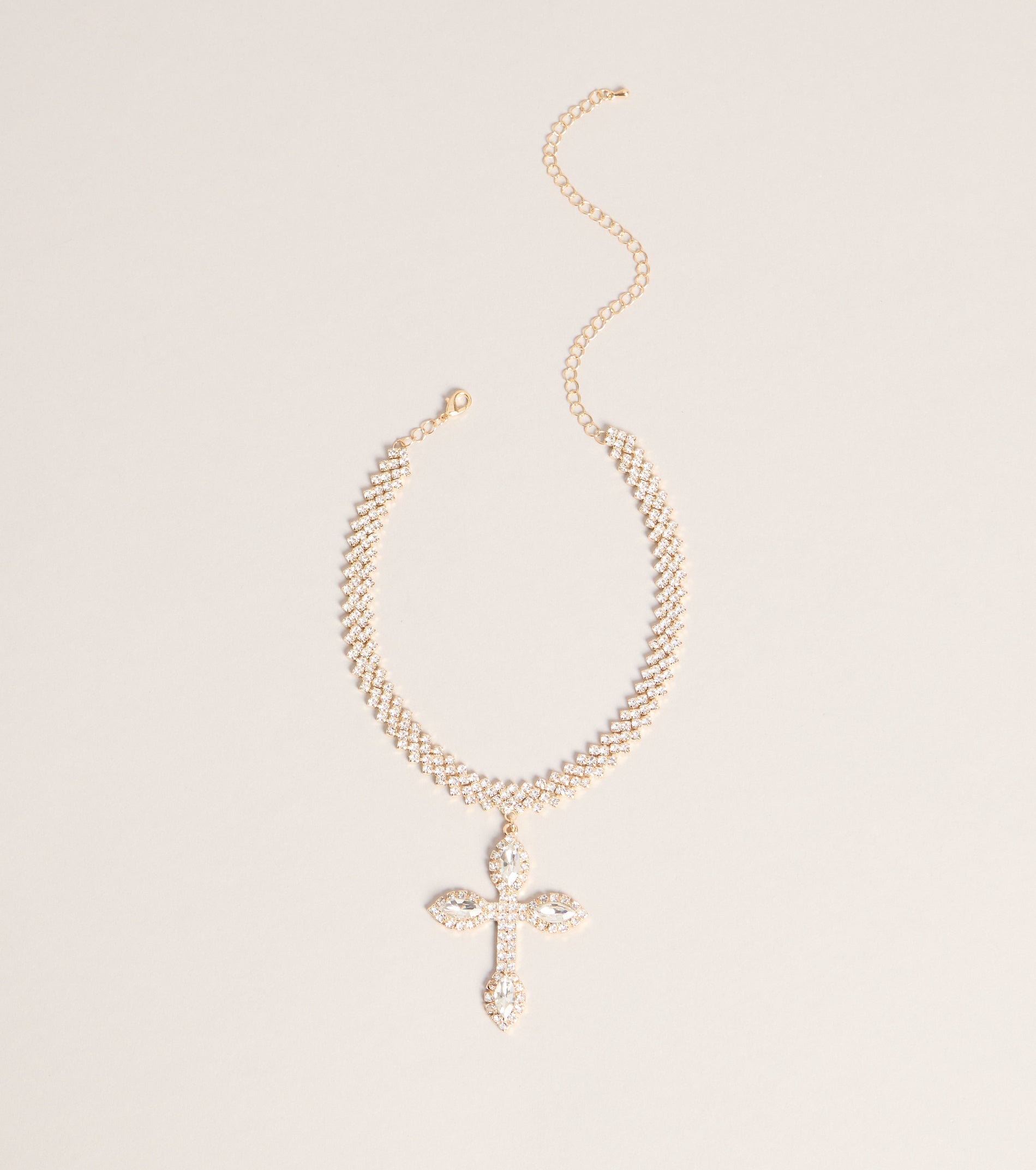 Bold Shine Rhinestone Cross Statement Necklace