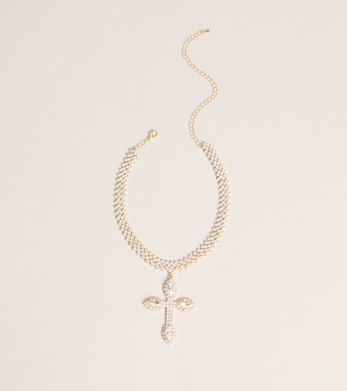 Bold Shine Rhinestone Cross Statement Necklace