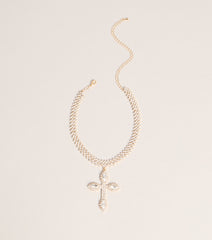Bold Shine Rhinestone Cross Statement Necklace