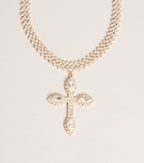 Bold Shine Rhinestone Cross Statement Necklace