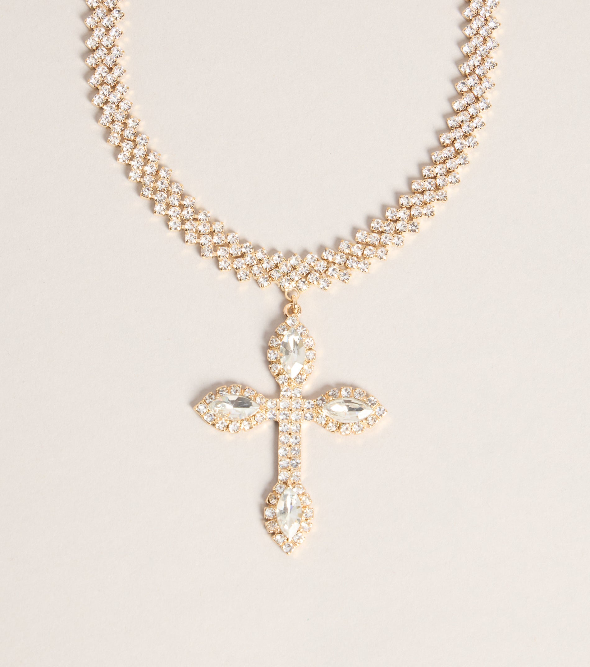 Bold Shine Rhinestone Cross Statement Necklace