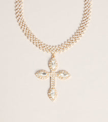 Bold Shine Rhinestone Cross Statement Necklace
