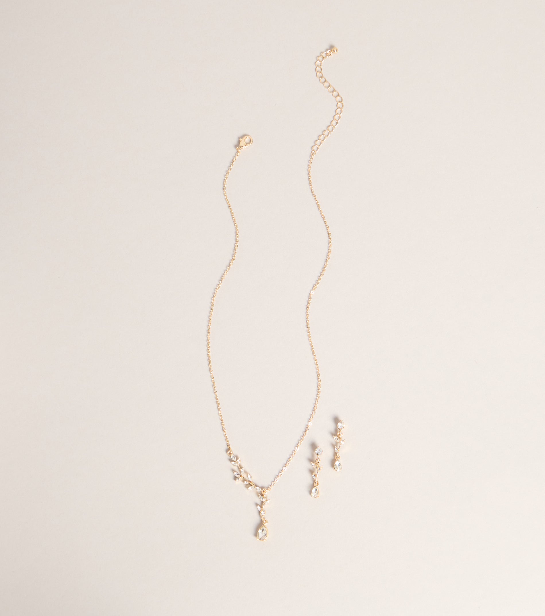 Soft Shine Rhinestone Leaf Necklace And Earrings Set