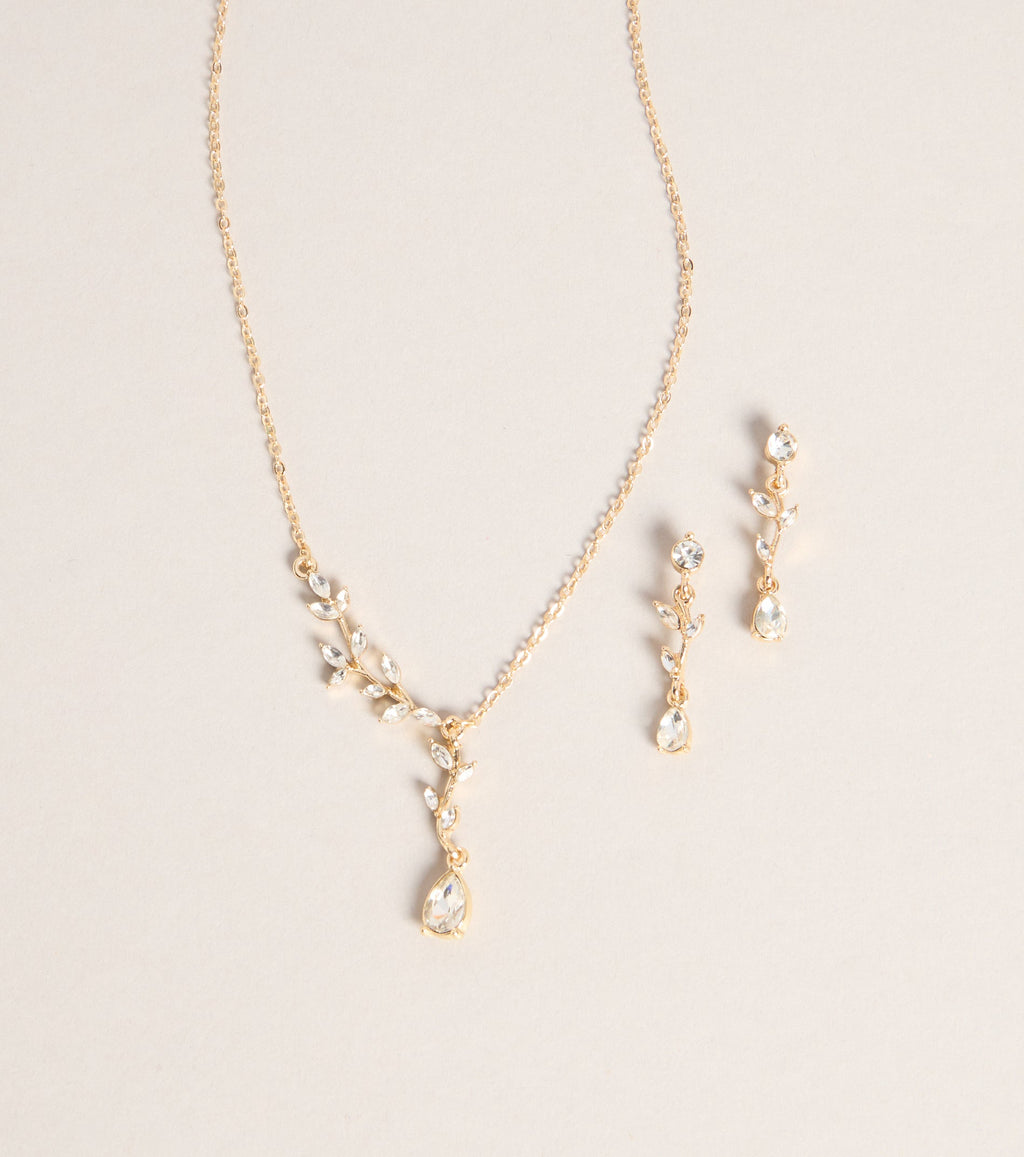 Soft Shine Rhinestone Leaf Necklace And Earrings Set