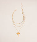 Chic Layers Stone Cross Charm Necklace