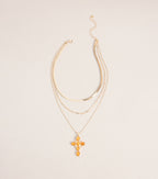 Chic Layers Stone Cross Charm Necklace