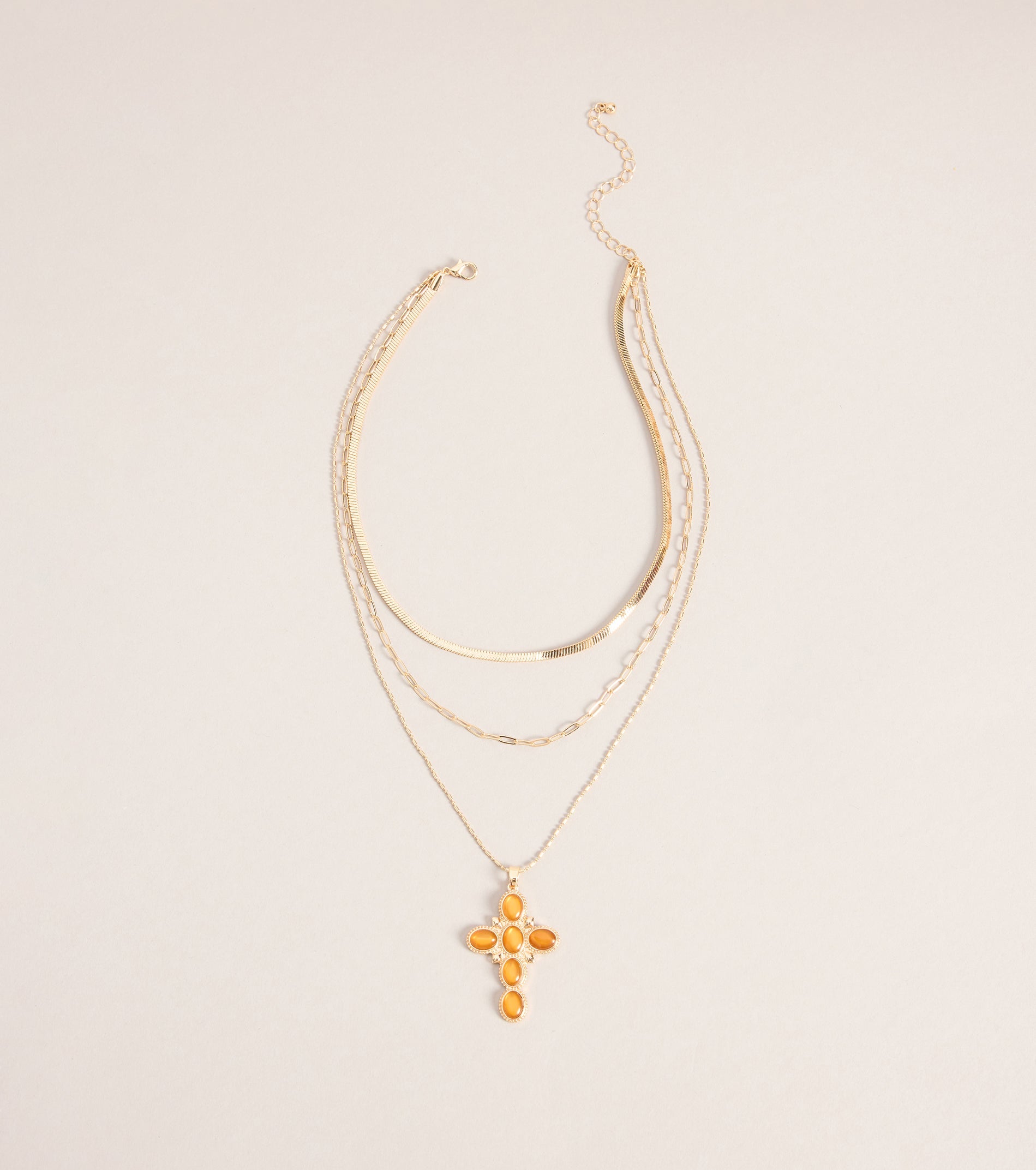 Chic Layers Stone Cross Charm Necklace