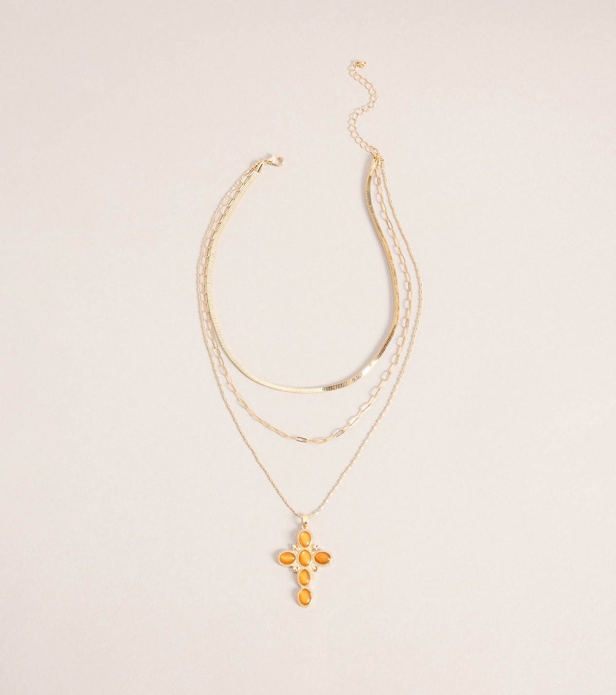Chic Layers Stone Cross Charm Necklace