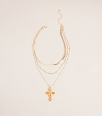 Chic Layers Stone Cross Charm Necklace