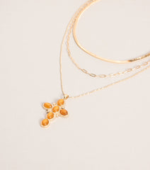 Chic Layers Stone Cross Charm Necklace