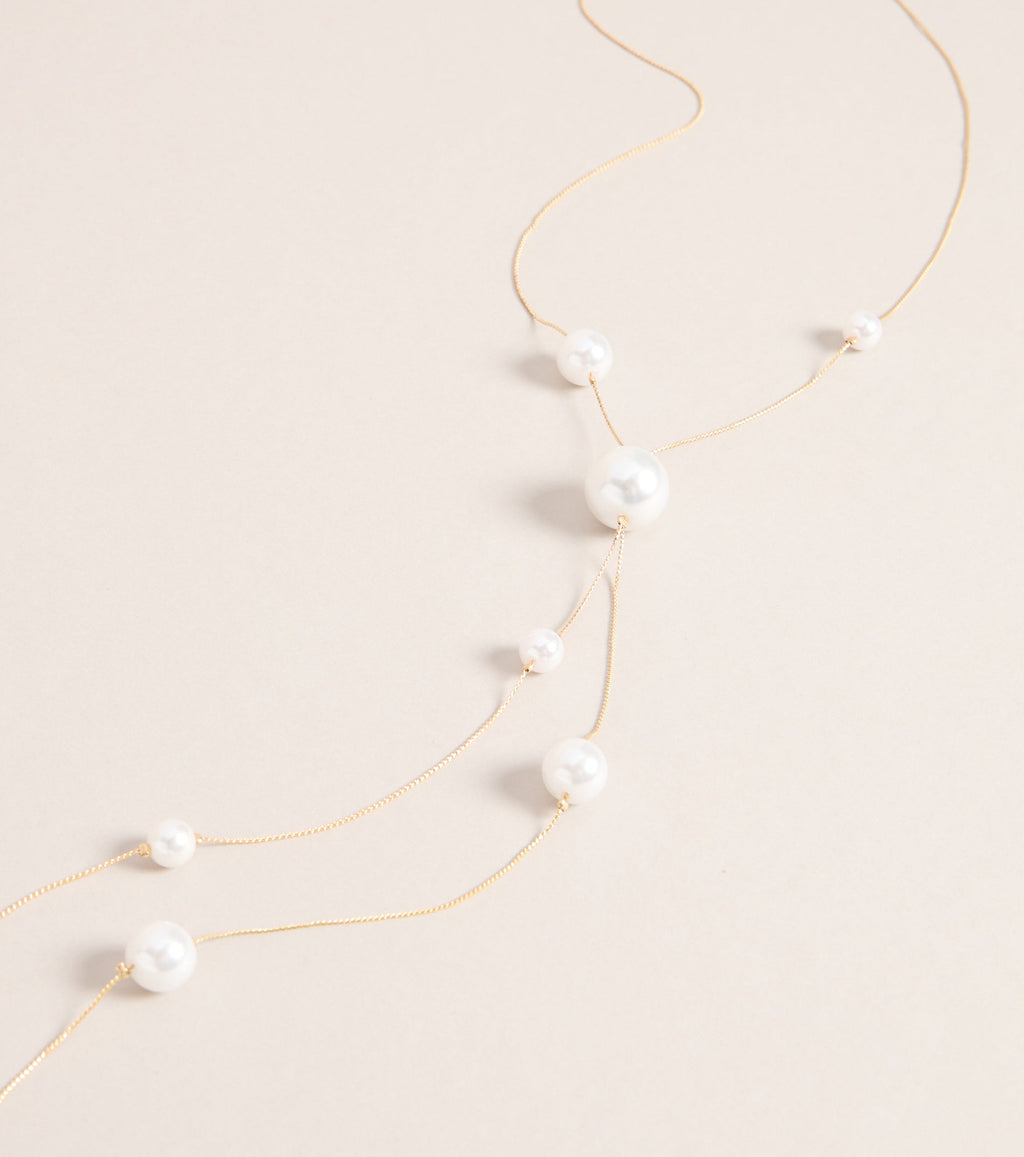 Refined Glow Pearl Lariat Necklace