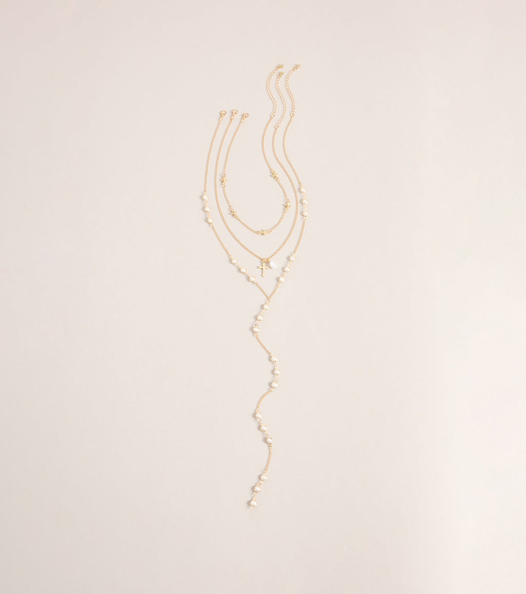 Pretty In Pearls Layered Lariat Necklace Set