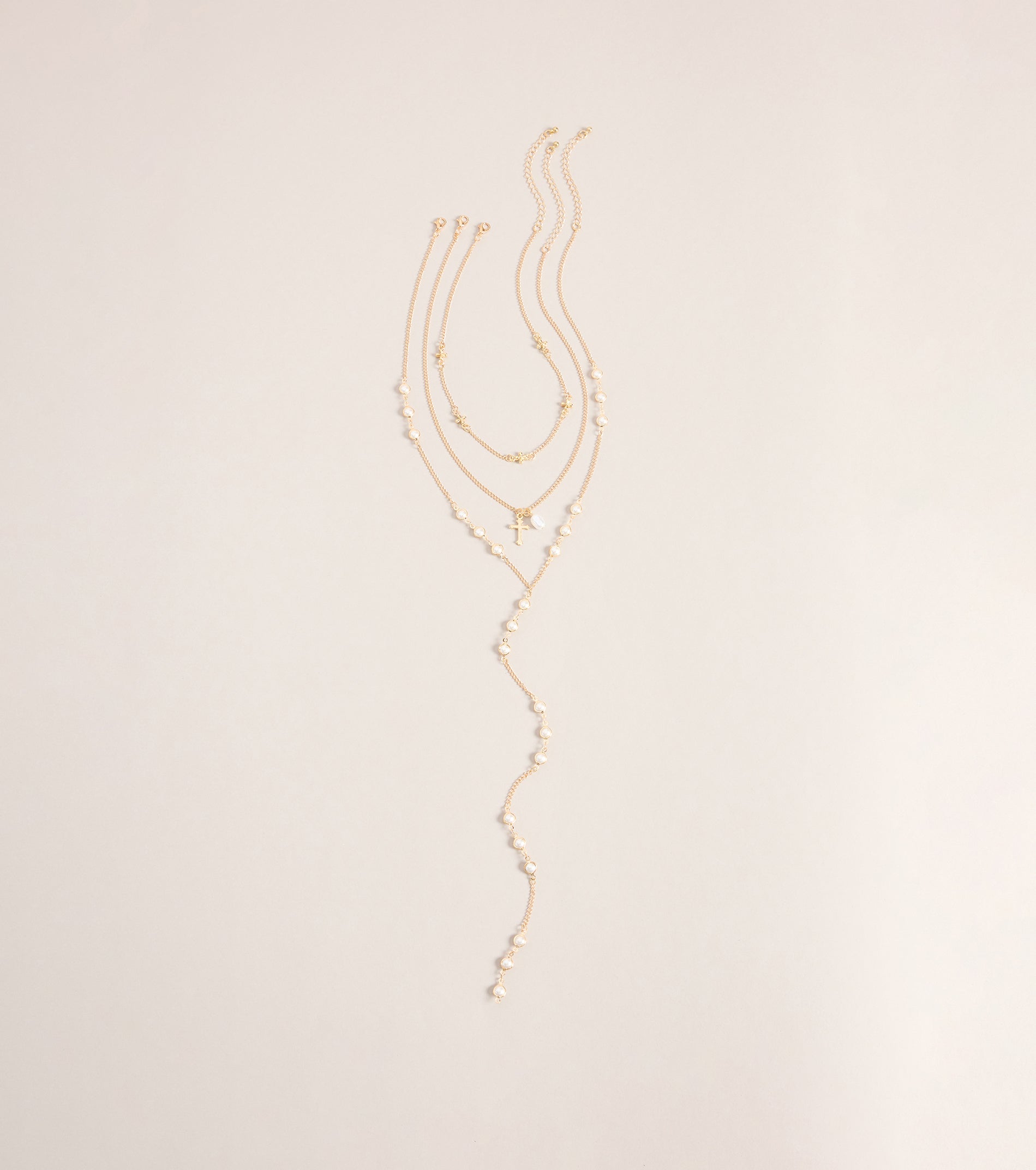 Pretty In Pearls Layered Lariat Necklace Set