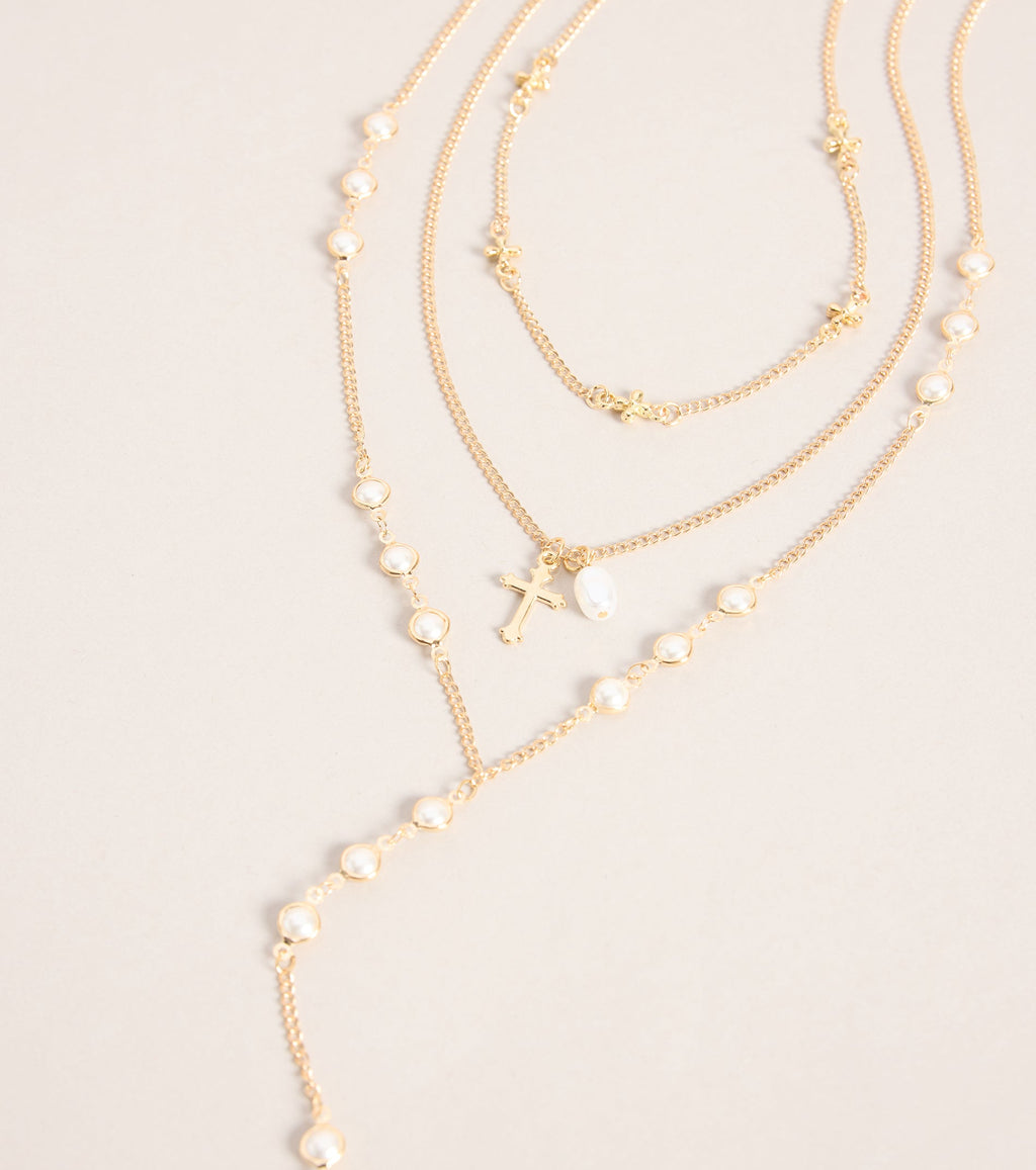 Pretty In Pearls Layered Lariat Necklace Set