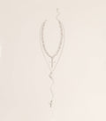 Layered Sparkle Rhinestone Cross Charm Lariat Necklace