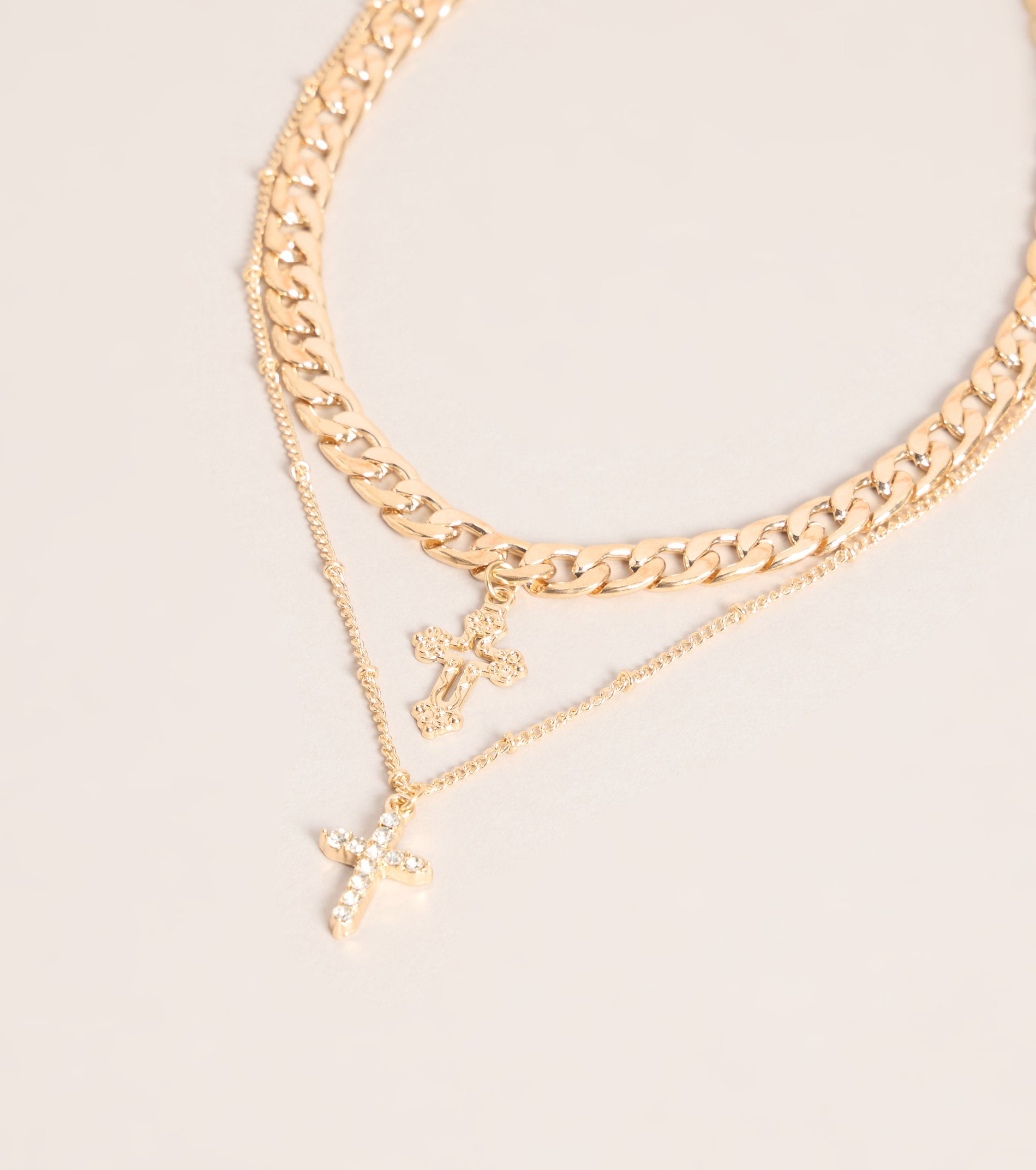 Double Take Cross Layered Necklace
