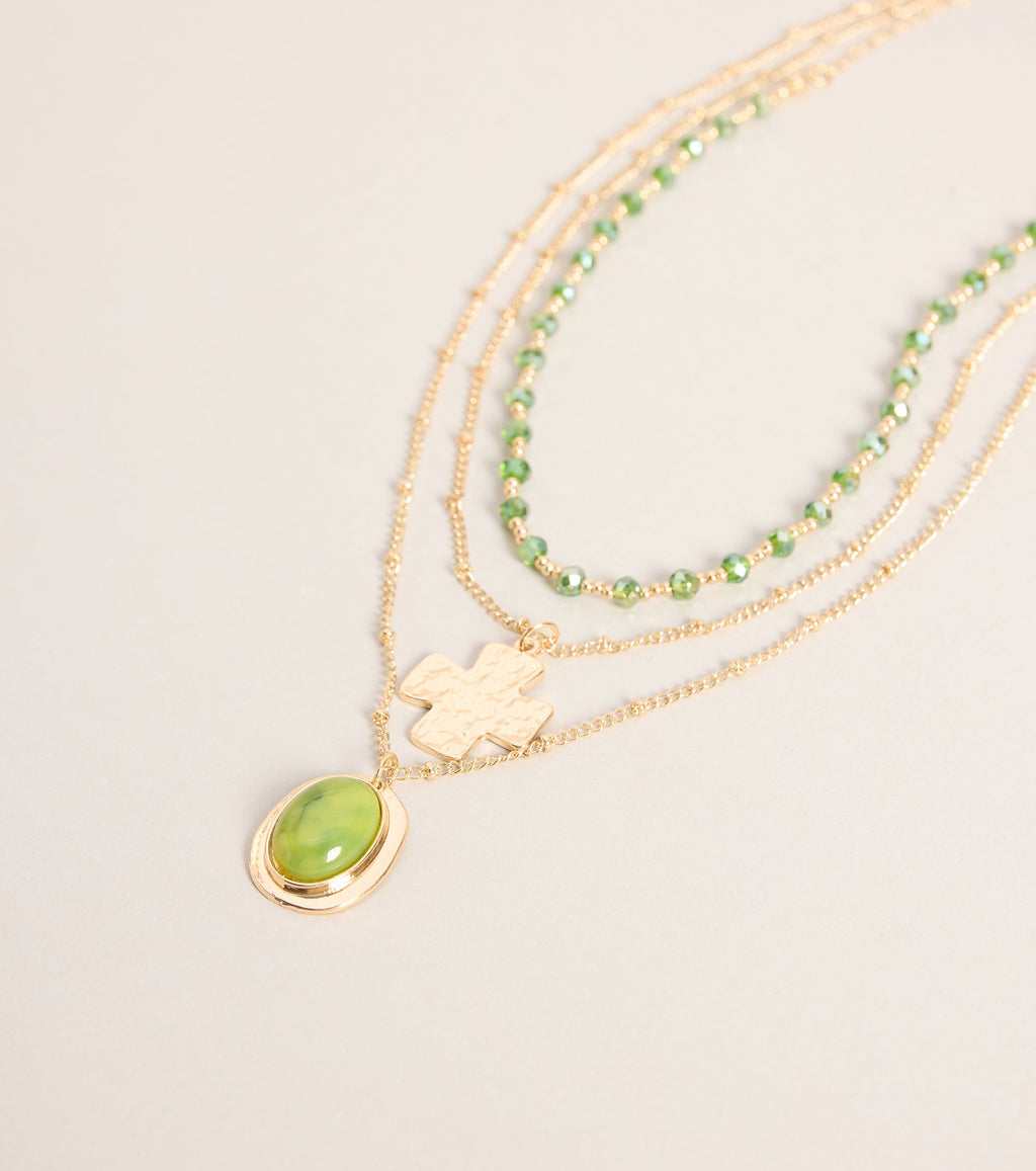 Chic And Styled Layered Stone Charm Necklace