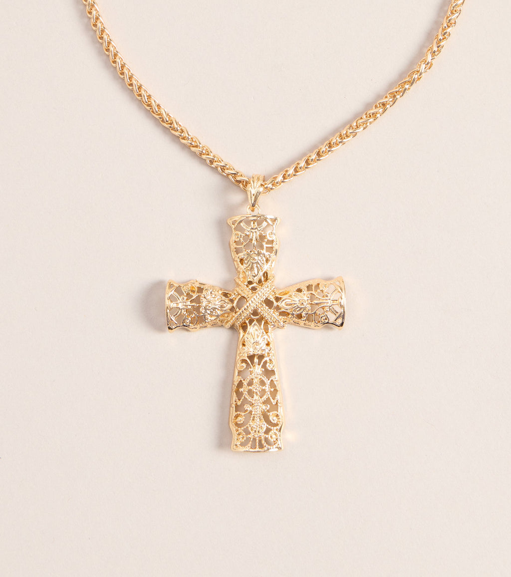 Ornate Edge Cross Pendant Necklace