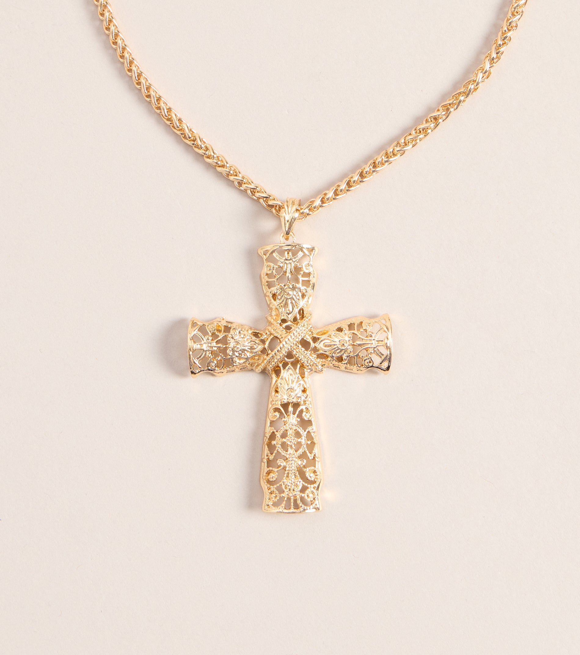 Ornate Edge Cross Pendant Necklace