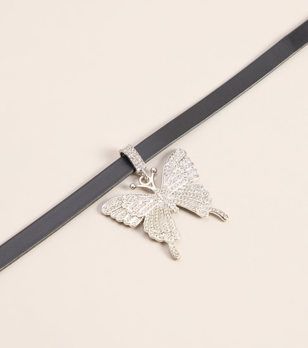 Edgy Shine Rhinestone Butterfly Choker Necklace