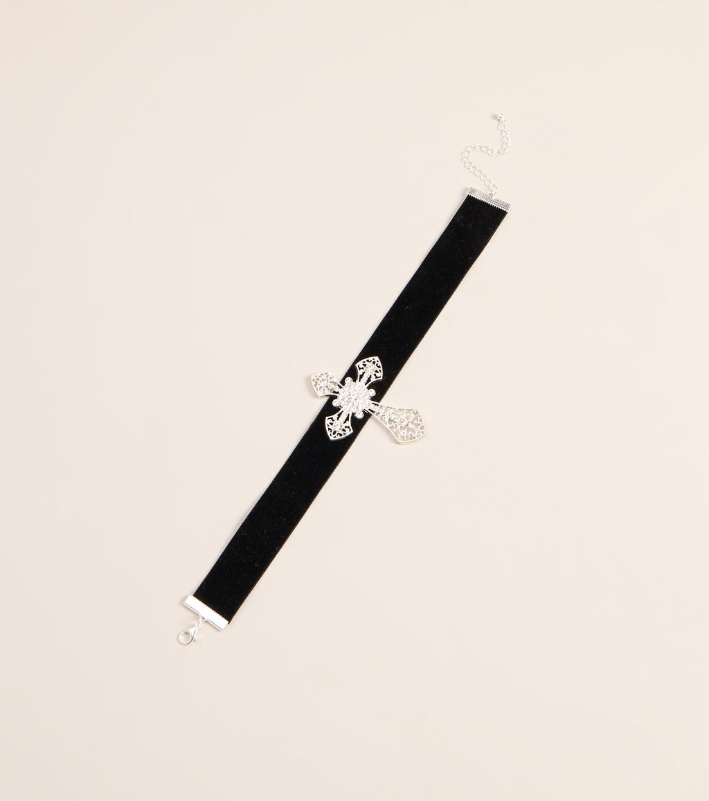 Cross My Heart Velvet Choker Necklace
