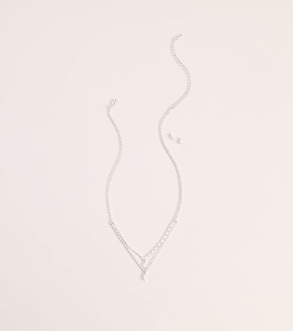 Glam Detail Cubic Zirconia Necklace And Earrings Set