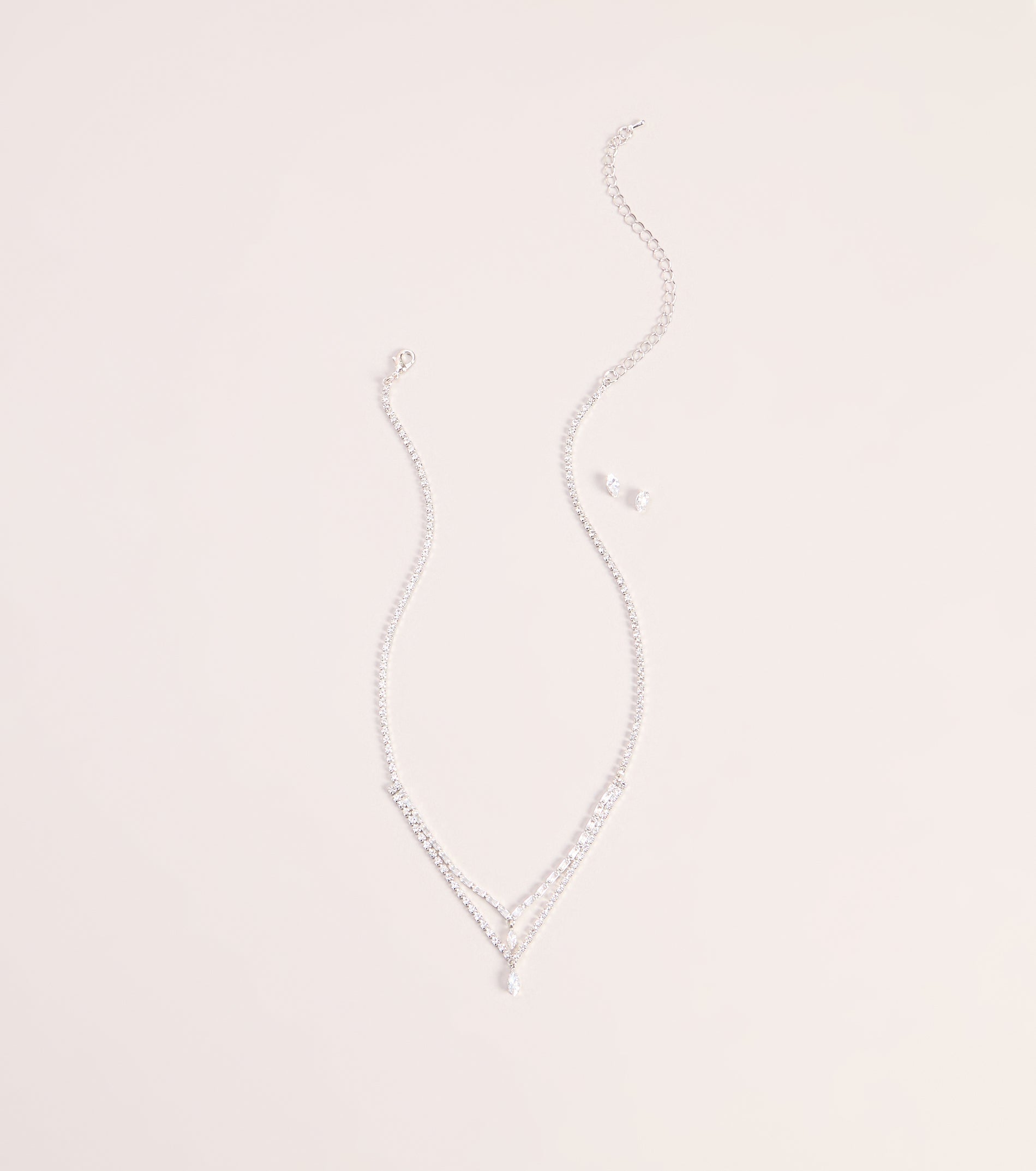 Glam Detail Cubic Zirconia Necklace And Earrings Set