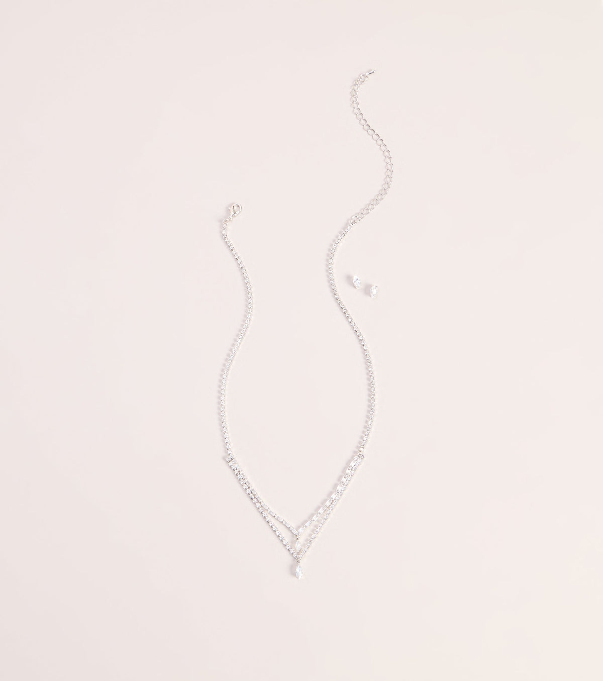 Glam Detail Cubic Zirconia Necklace And Earrings Set