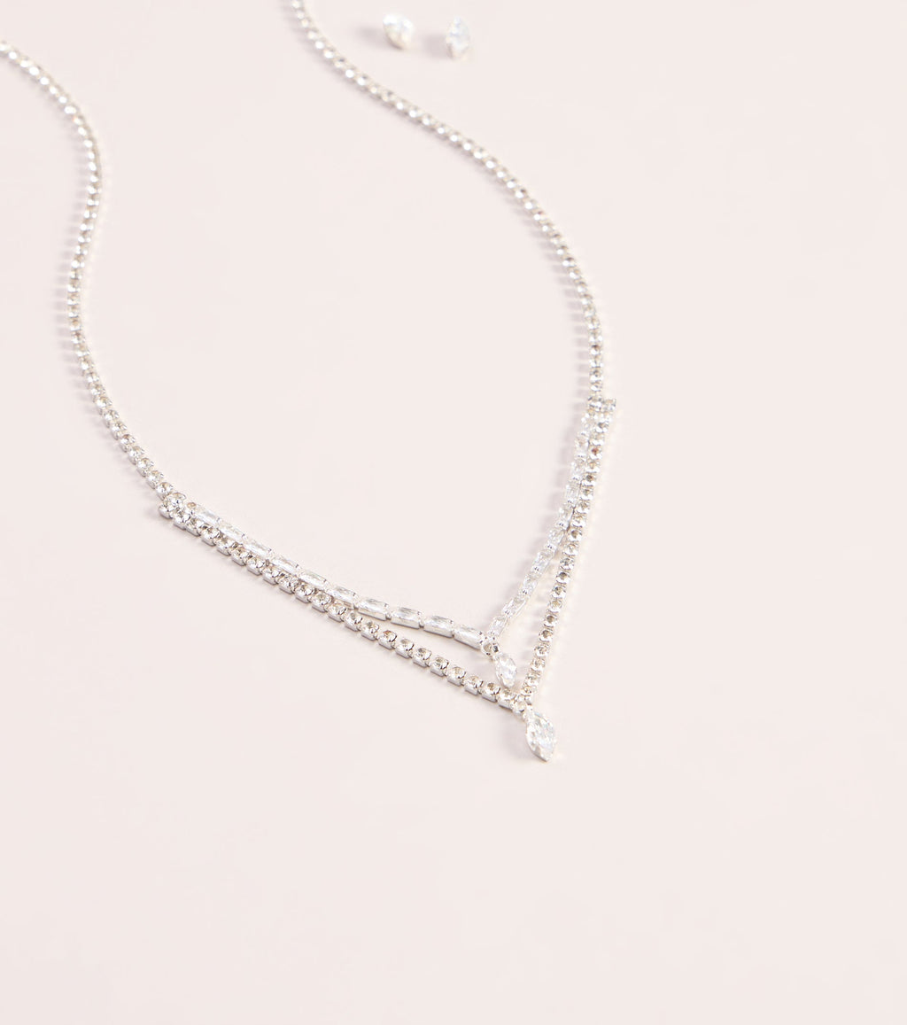 Glam Detail Cubic Zirconia Necklace And Earrings Set
