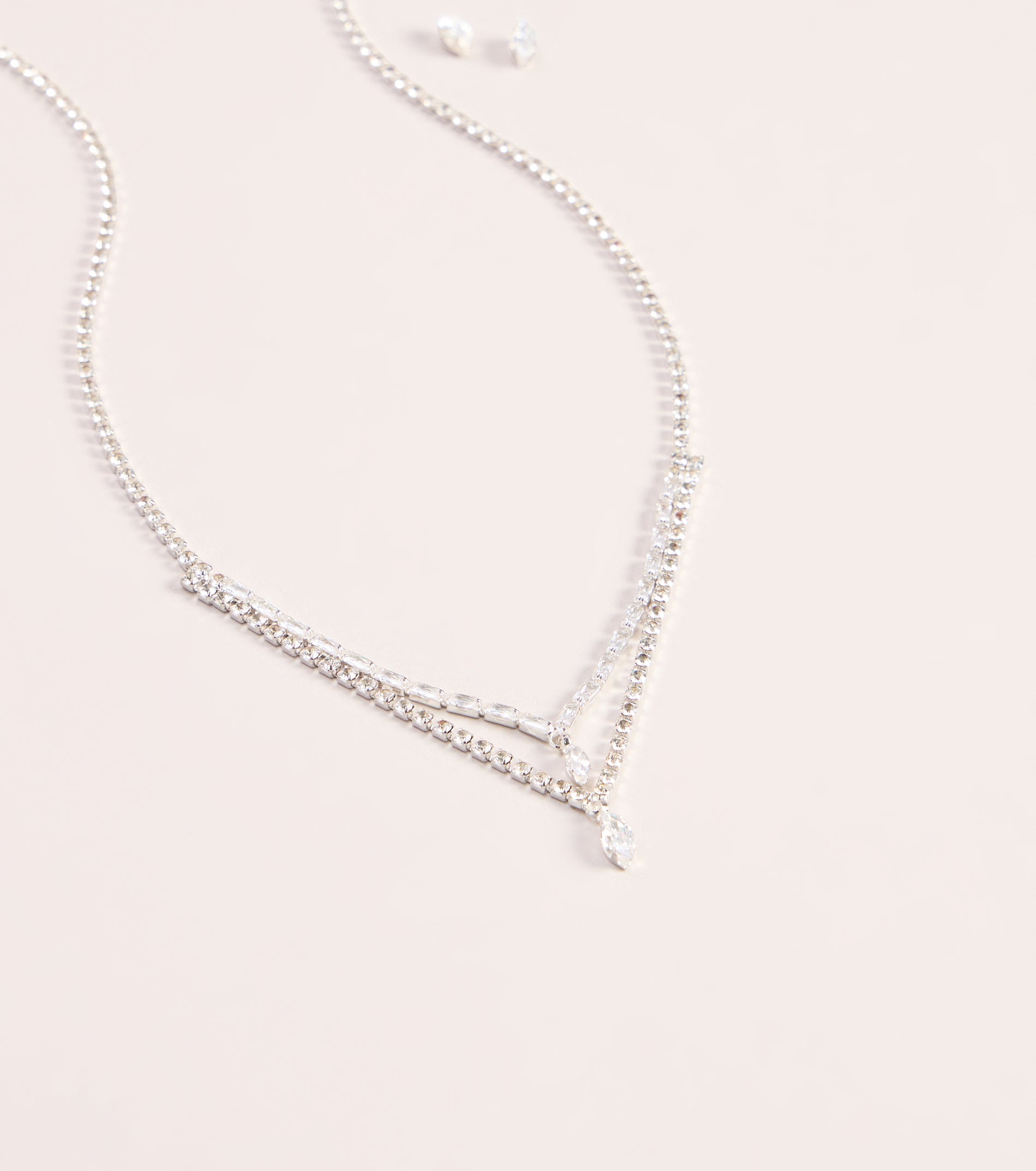 Glam Detail Cubic Zirconia Necklace And Earrings Set