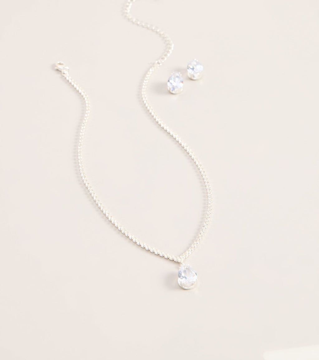 Teardrop Shine Necklace And Earrings Set