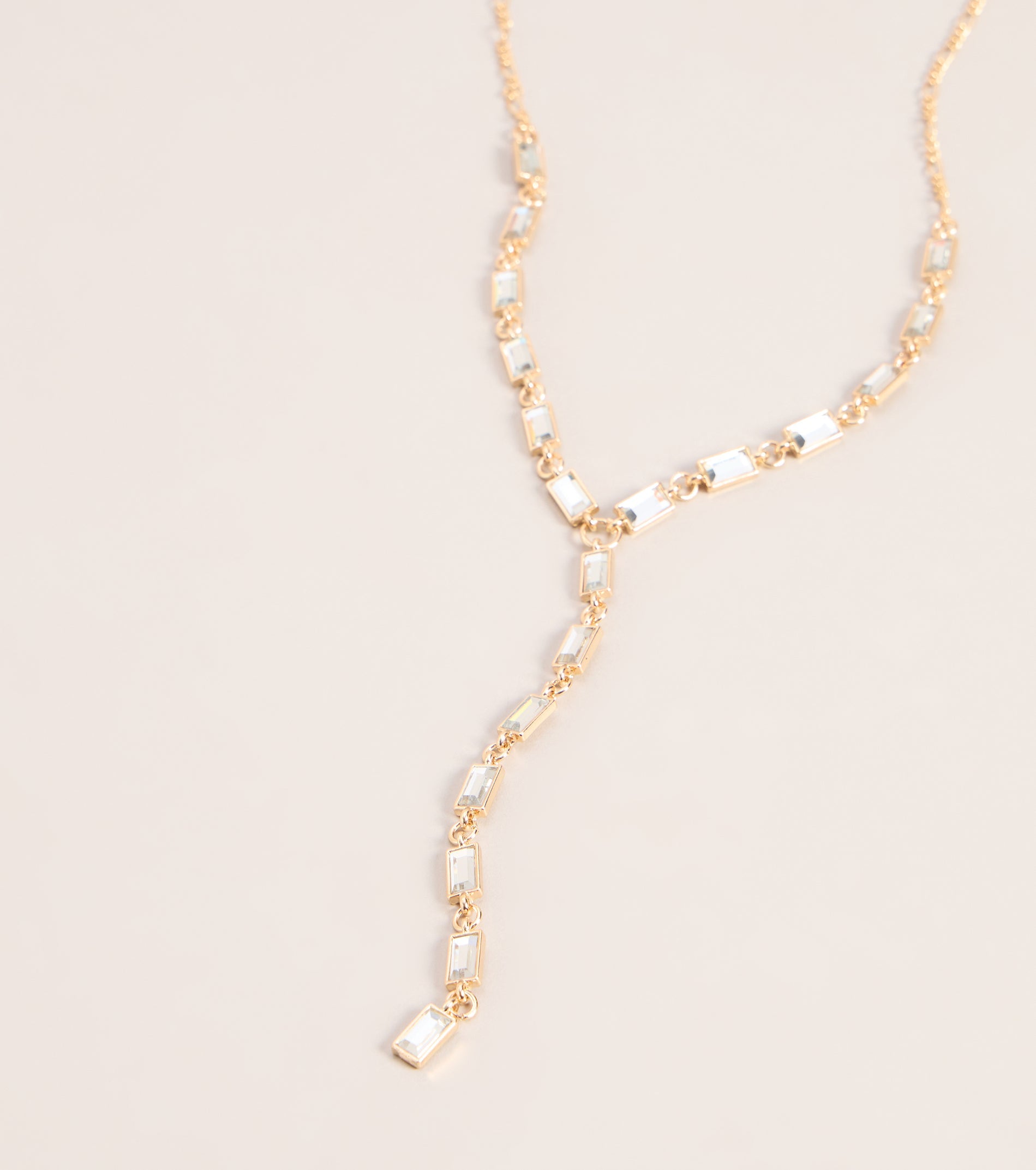 Polished Glam Rhinestone Lariat Necklace