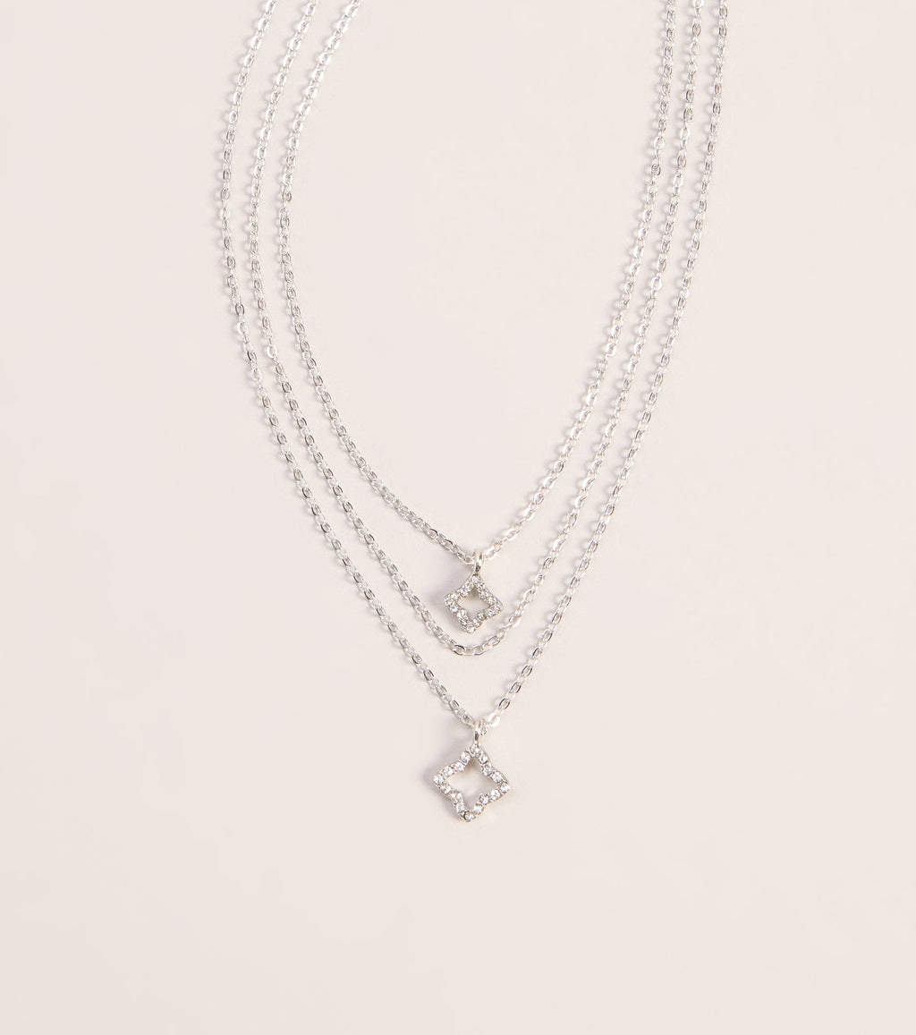 Charm Check Rhinestone Clover Necklace