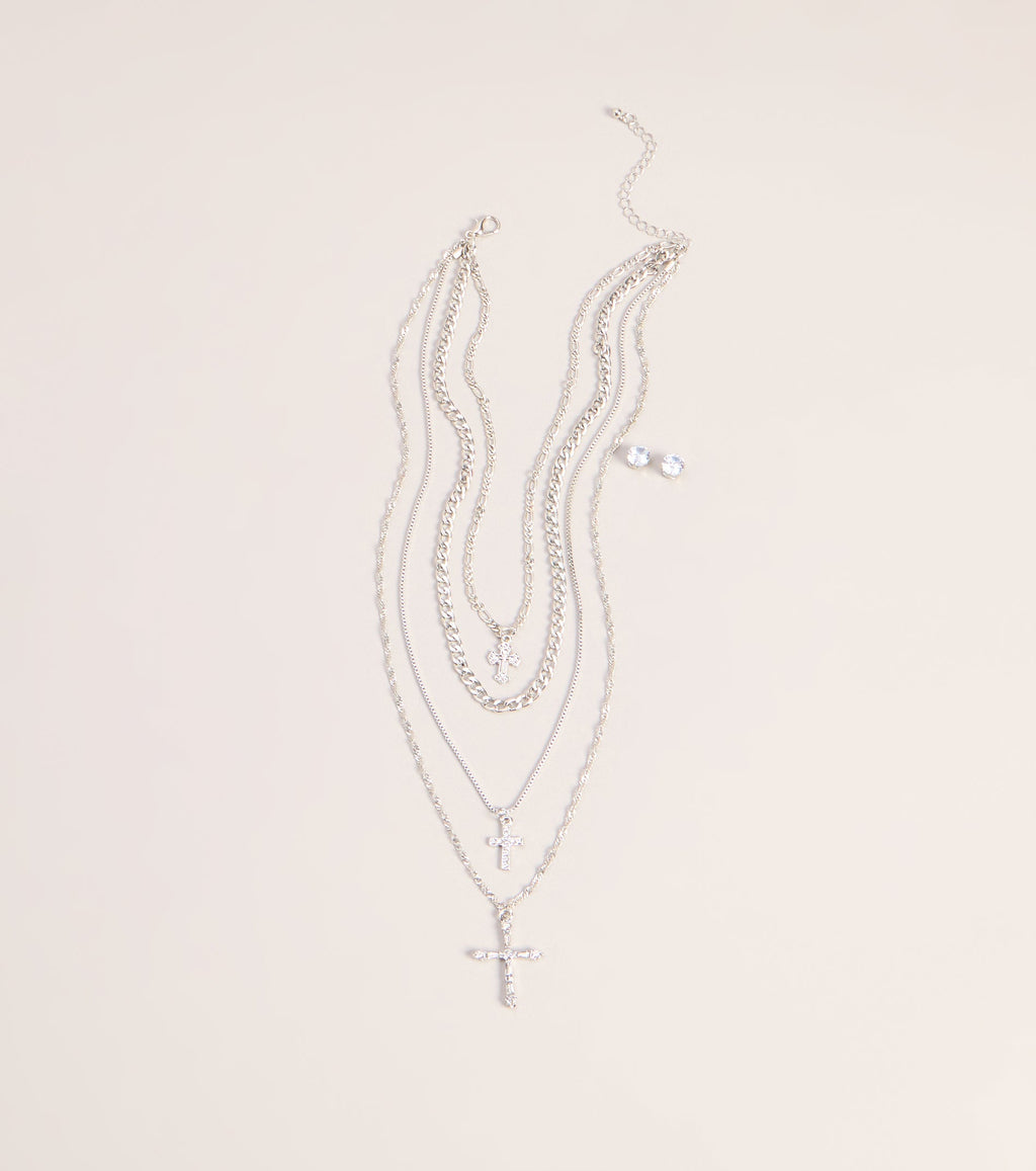 Stacked Shine Necklace And Earrings Set