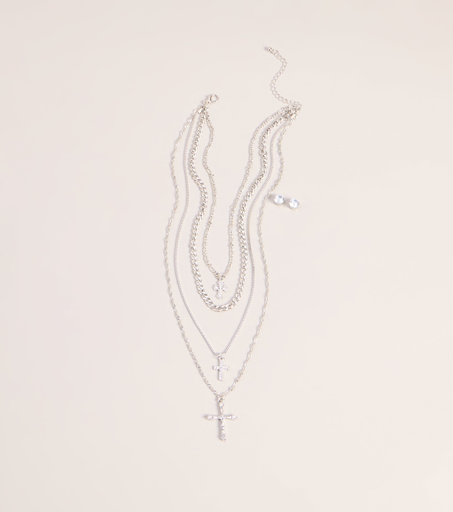 Stacked Shine Necklace And Earrings Set