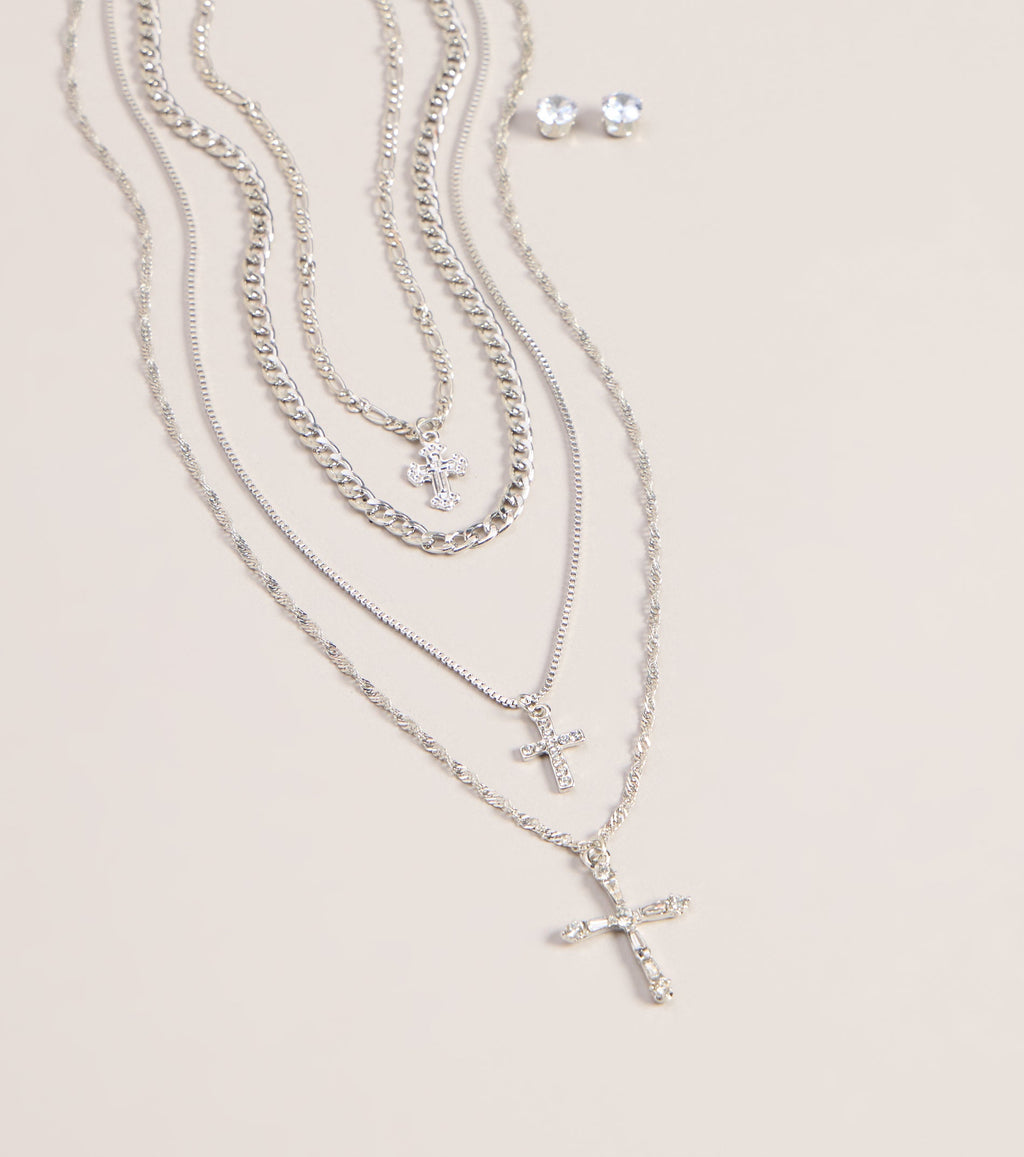 Stacked Shine Necklace And Earrings Set