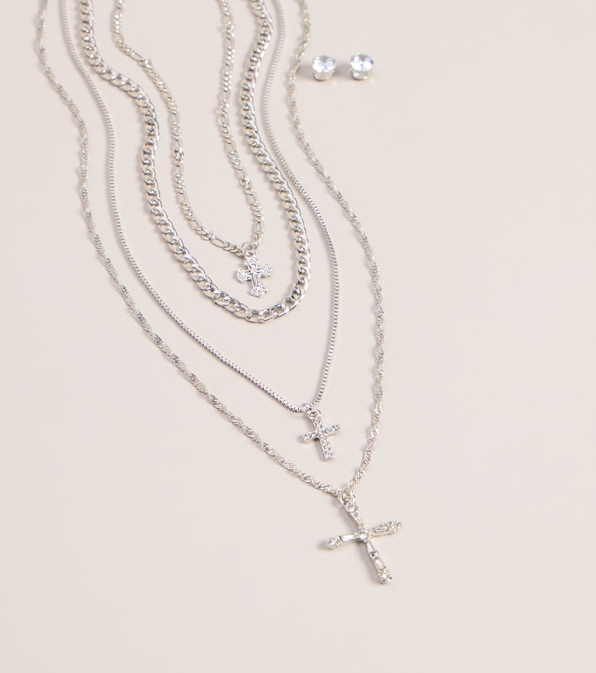 Stacked Shine Necklace And Earrings Set