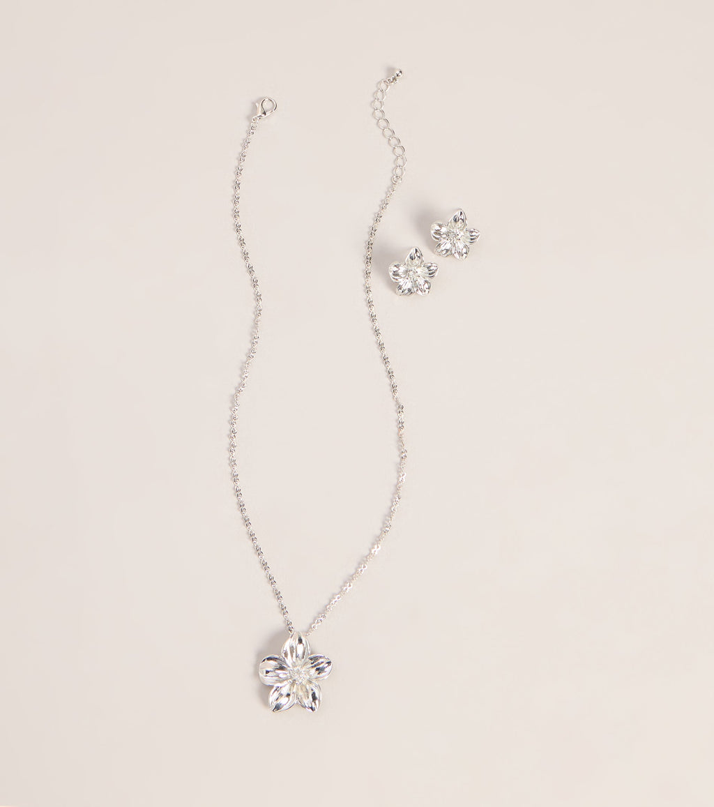 Bloom Mood Flower Necklace And Stud Earrings Set