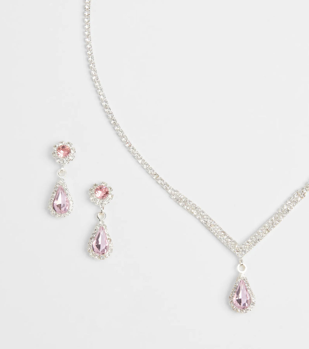 Princess Vibes Rhinestone Necklace And Earrings Set