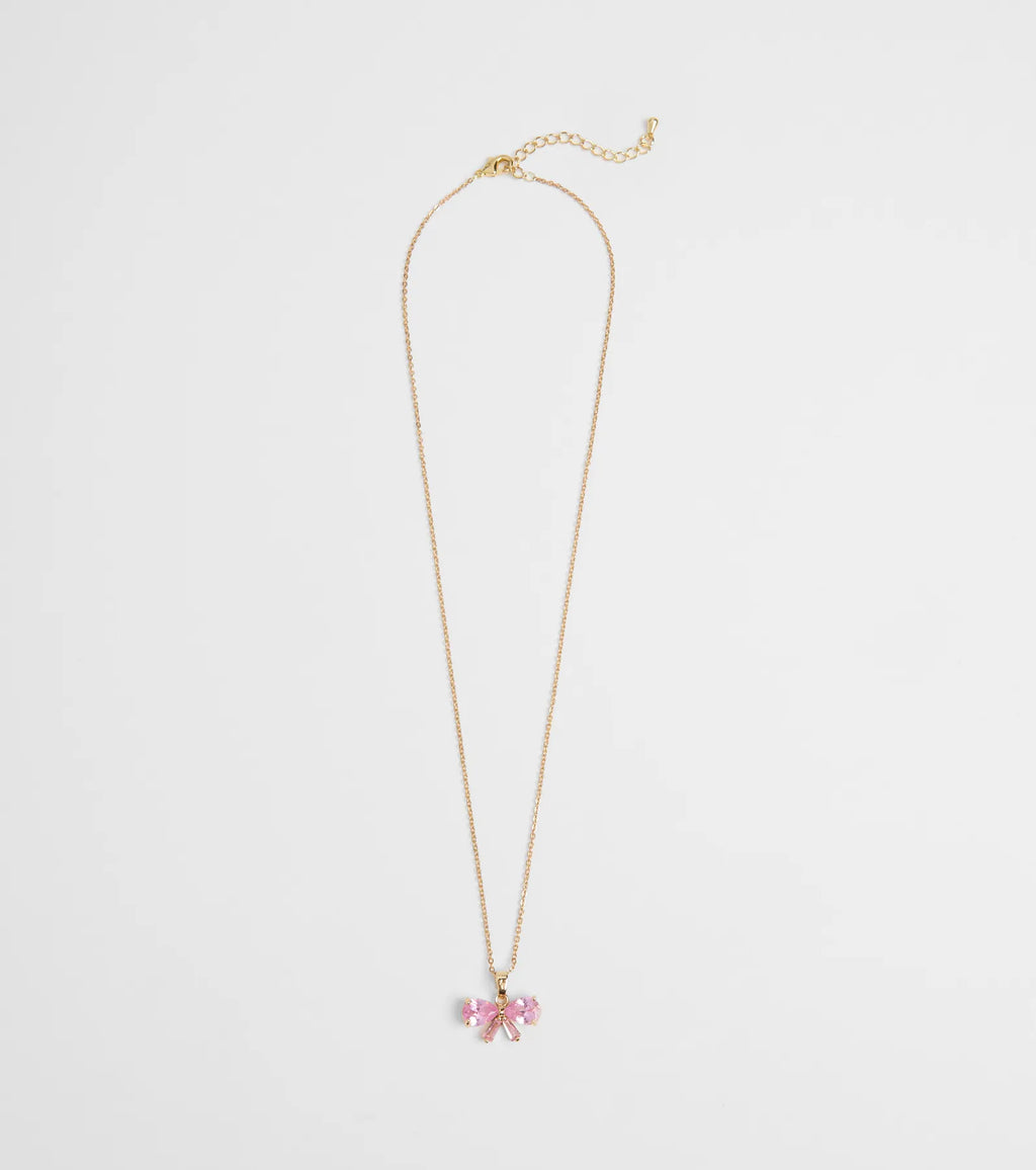 Dainty Glam Cubic Zirconia Bow Charm Necklace