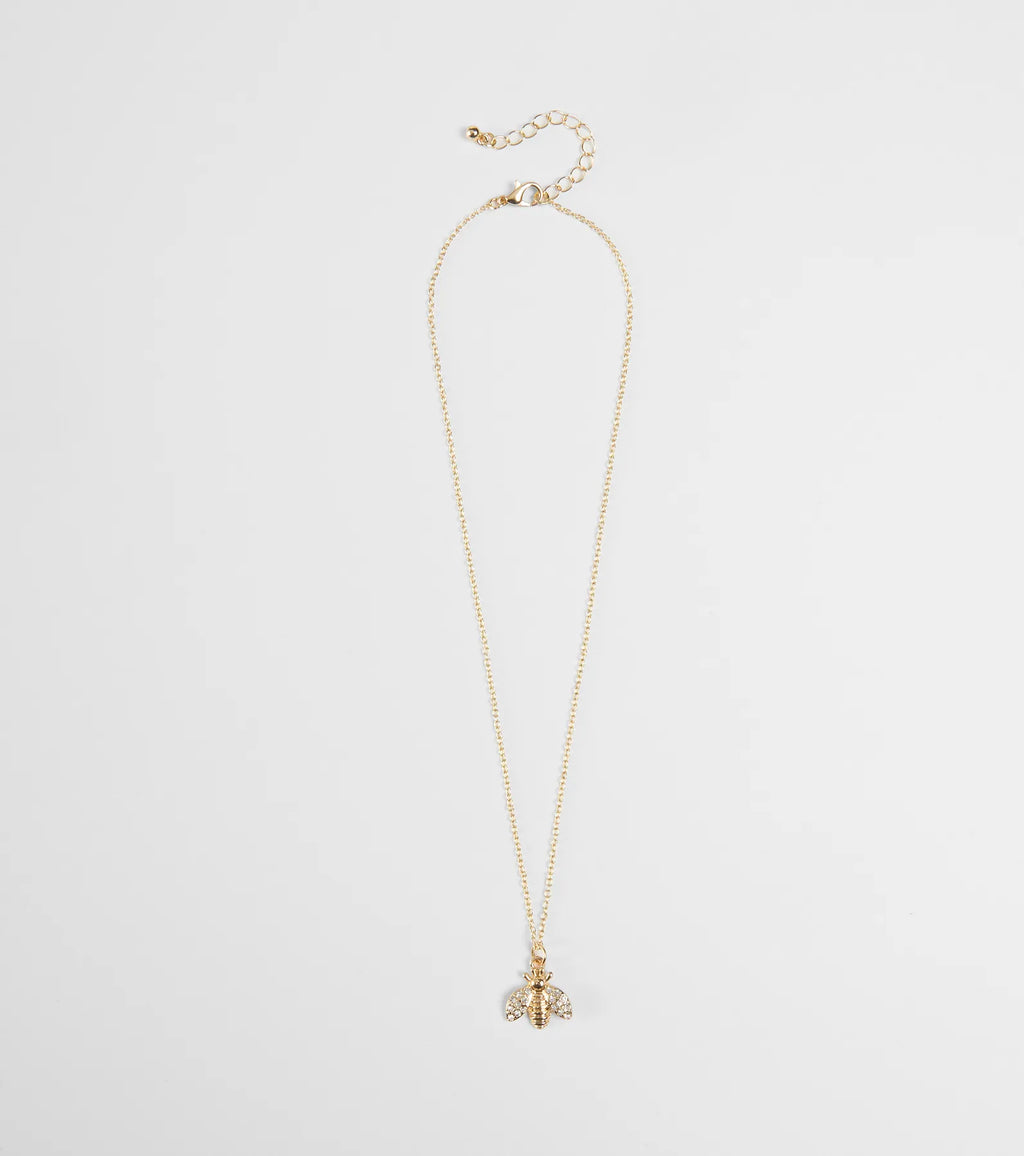 Cute Glamour Rhinestone Bee Charm Necklace