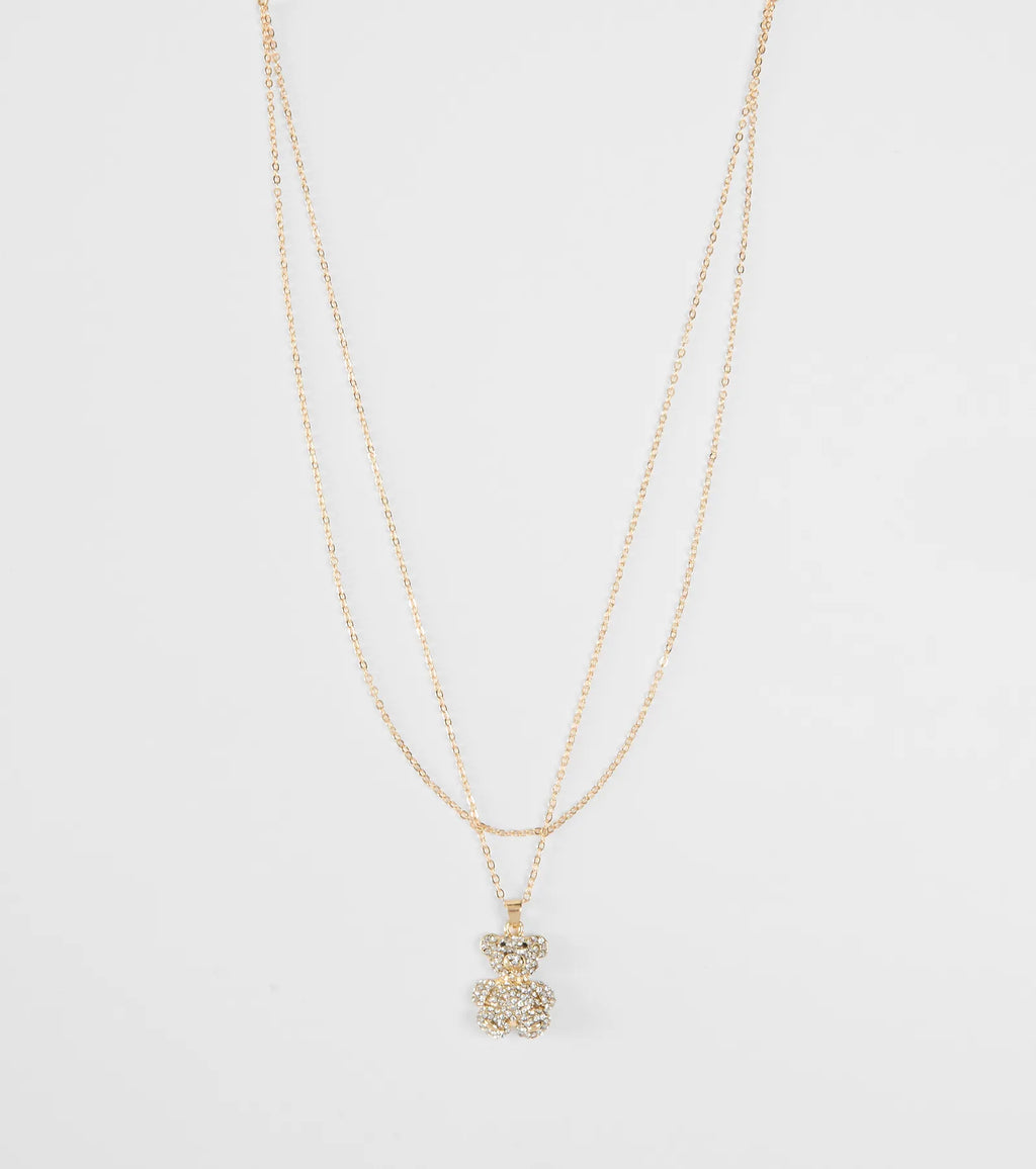 Rhinestone Teddy Bear Charm Necklace