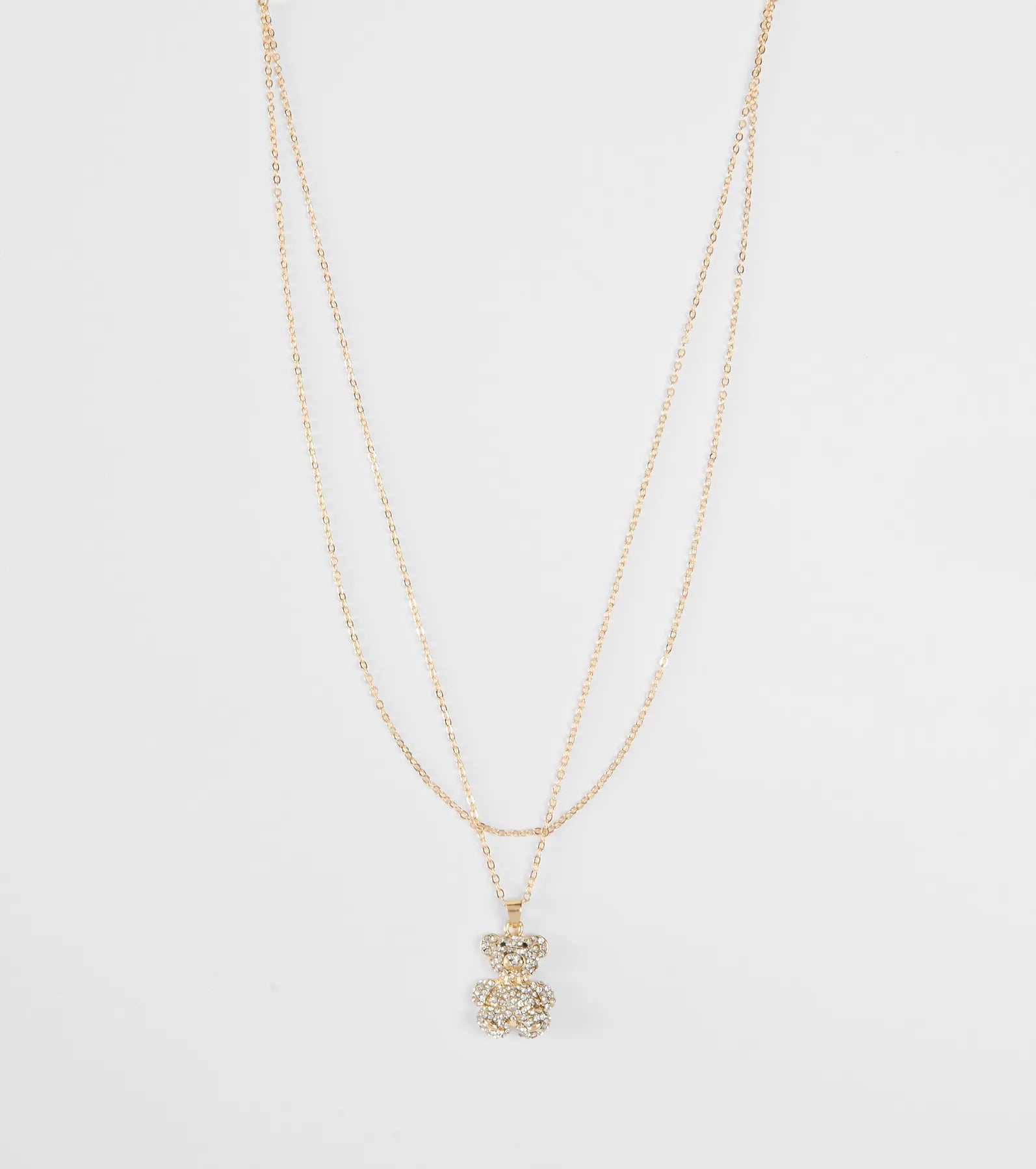 Rhinestone Teddy Bear Charm Necklace
