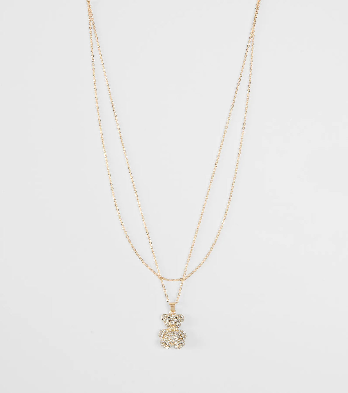 Rhinestone Teddy Bear Charm Necklace