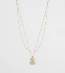Rhinestone Teddy Bear Charm Necklace