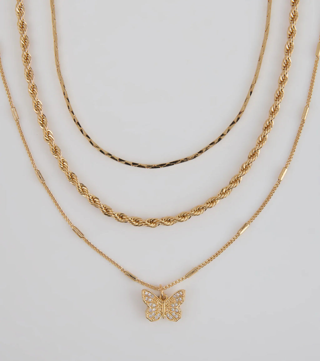 Wishing To Fly Butterfly Layered Necklace