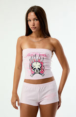 Ed Hardy Hardy Pink Flame Skull Shorts
